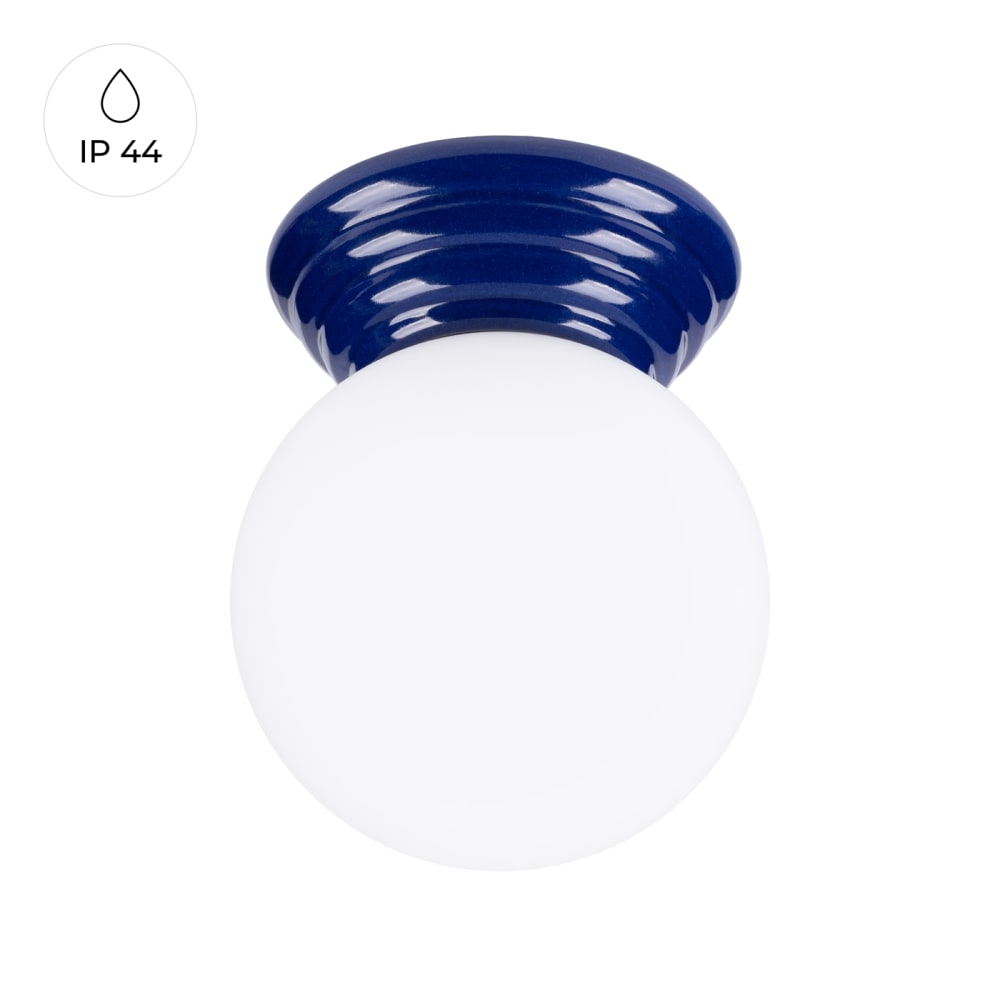 Plafonnier céramique émaillée/verre outremer H 12 cm
