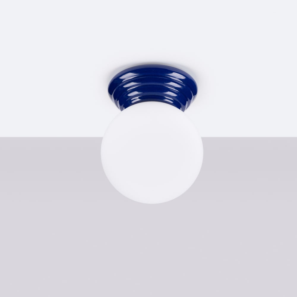 Plafonnier céramique émaillée/verre outremer h 12 cm — vue 4