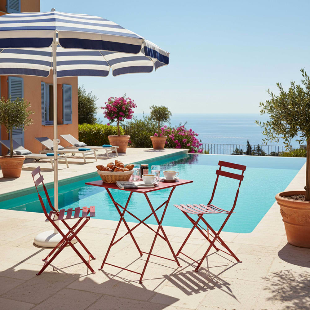 Table de jardin et 2 chaises acier 60 cm pourpre