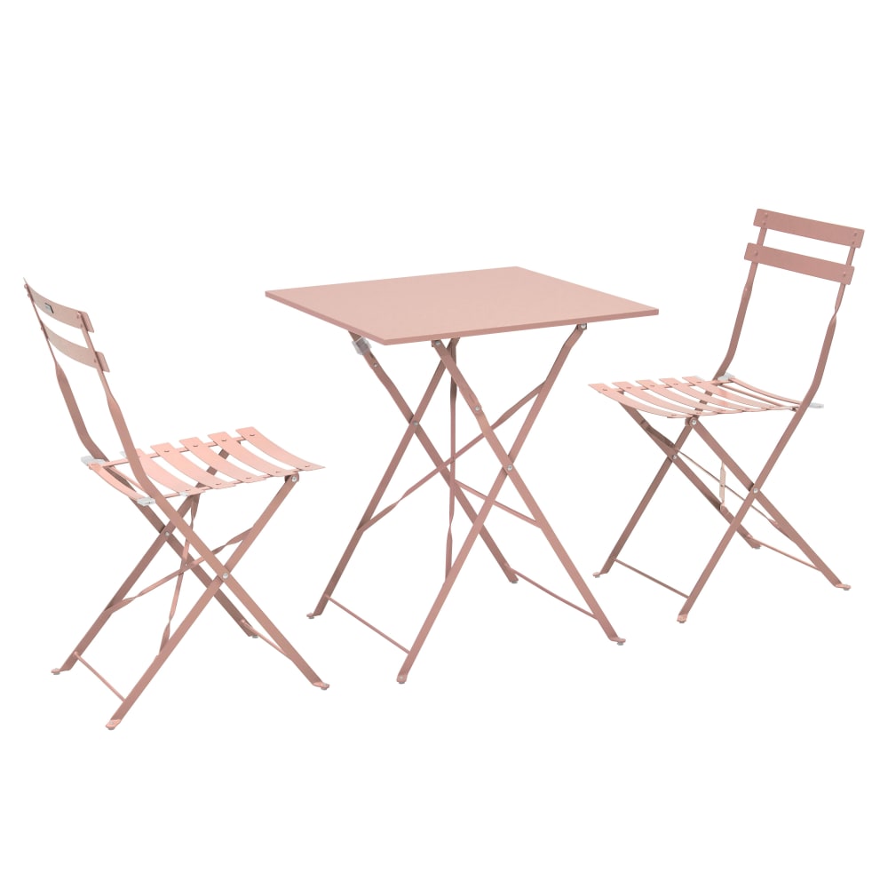 Table de jardin et 2 chaises rose poudré