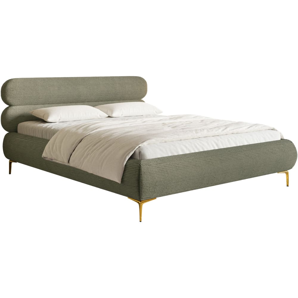 Selsey Polsterbett 160x200 mit Cordstoff, goldfarbenen Füßen, Olivgrün style modern - -
