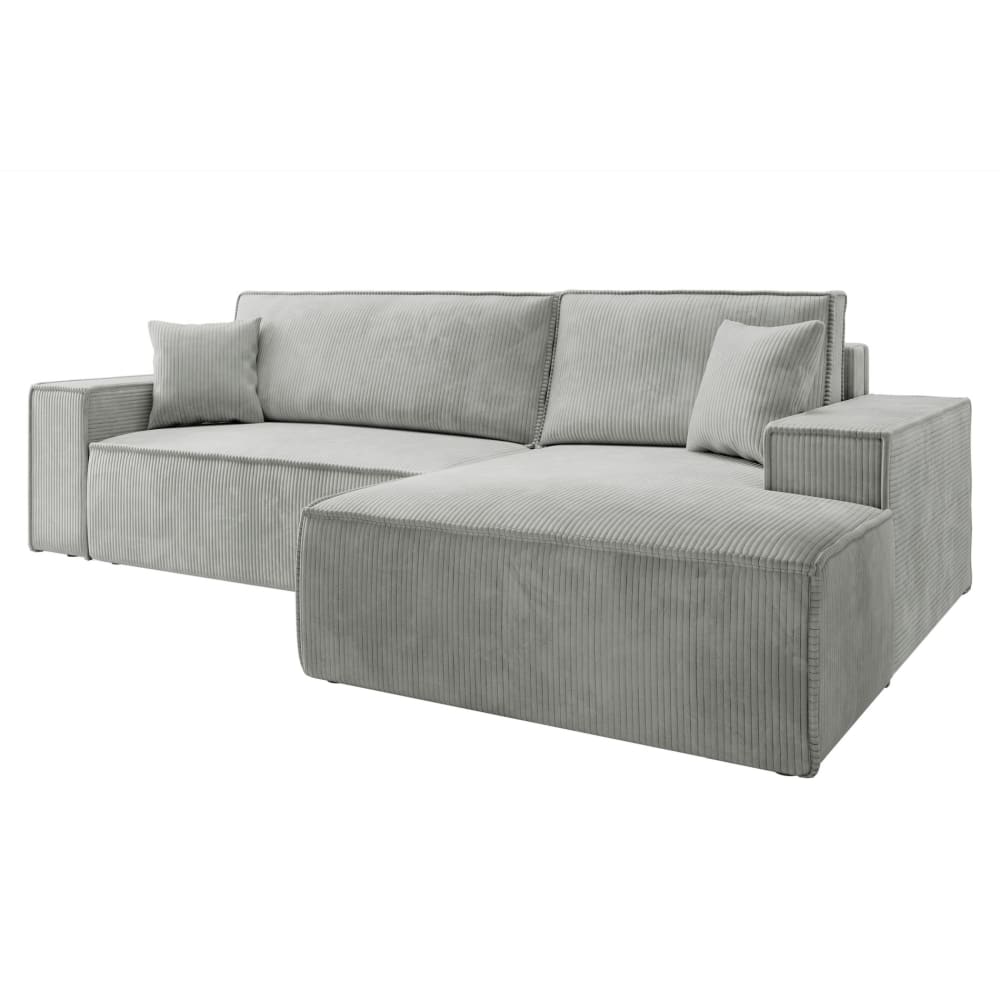 Canapé d’angle convertible, velours côtelé, gris clair, droit