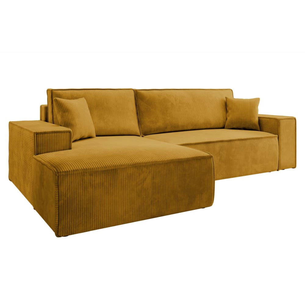Canapé d’angle convertible, velours côtelé, jaune moutarde, gauche