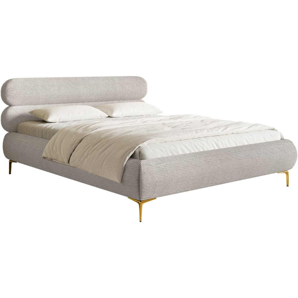 Selsey Polsterbett 140x200 mit Cordstoff, goldfarbenen Füßen, Greige style modern Taupe