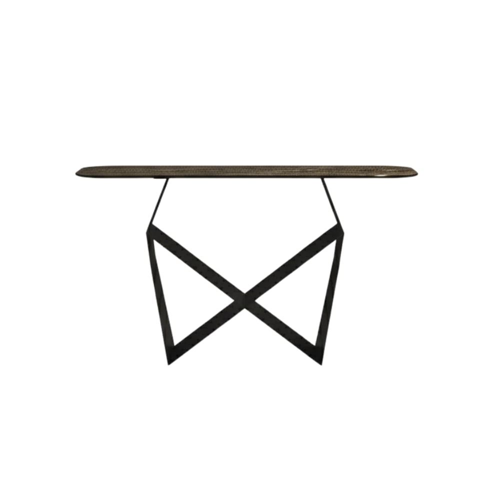 Console avec piètement noir et plateau en verre bronze 140 x 40 cm, ha