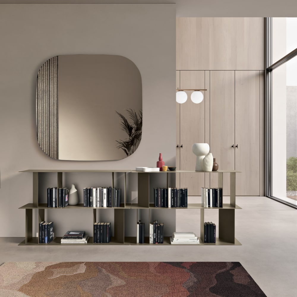 Miroir mural doré avec insert rayé, 120 x 120 cm