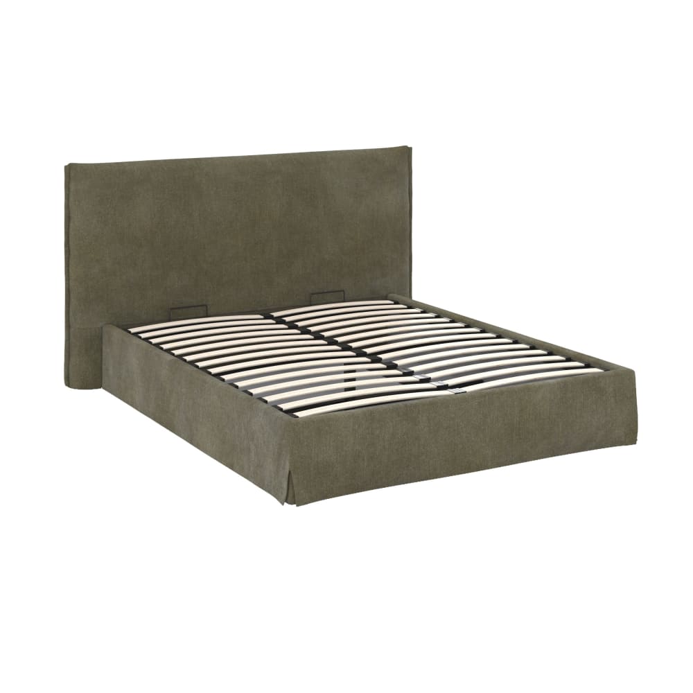 Lit coffre 160x200 cm en tissu vert olive déhoussable