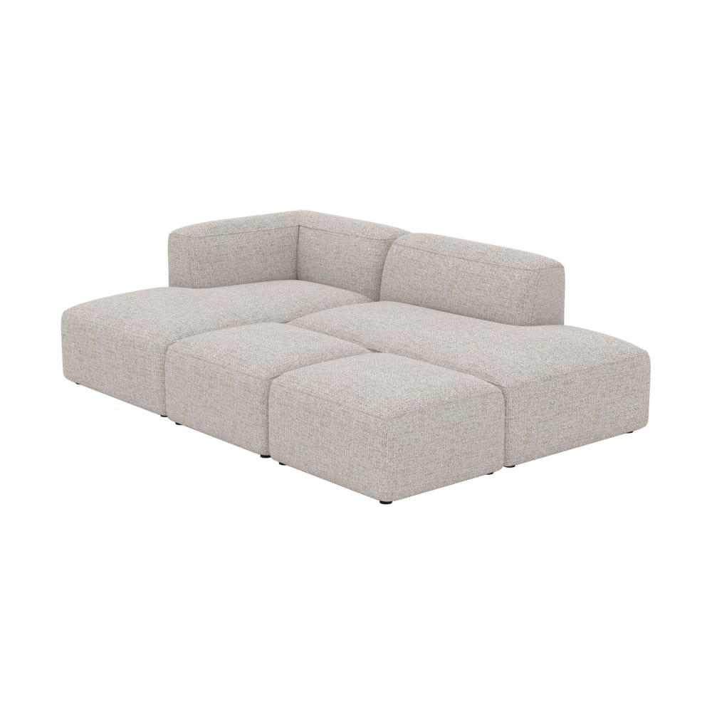 Canapé d'angle gauche modulable, tissu beige 4 places, 2 poufs
