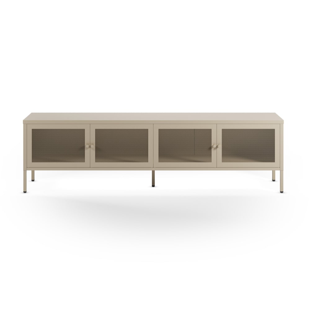 Meuble TV en métal beige 4 portes, 160 cm