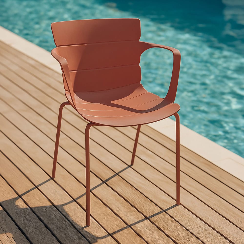 Lot de 4 fauteuils de table extérieur brique en polypropylène et métal