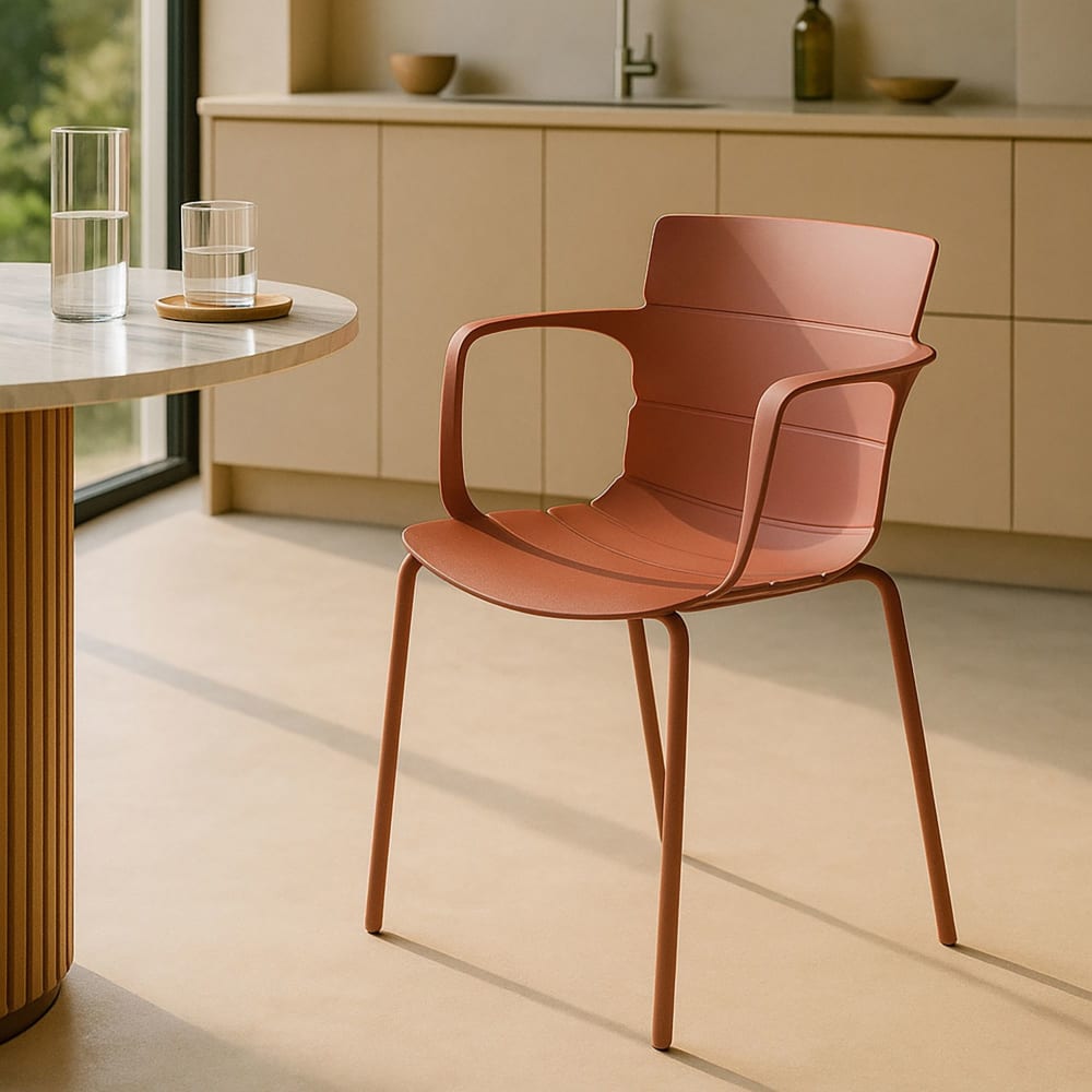 Lot de 4 fauteuils de table brique en polypropylène et métal