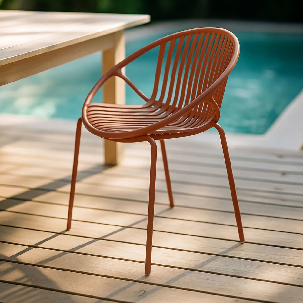 Lot de 4 fauteuils de table extérieur brique en polypropylène et métal
