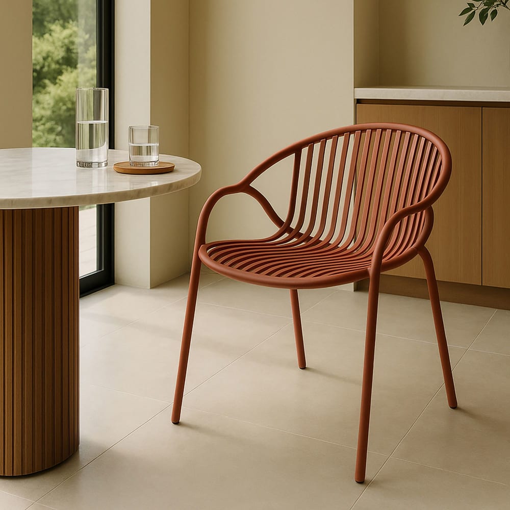Lot de 4 fauteuils de table brique en polypropylène et métal