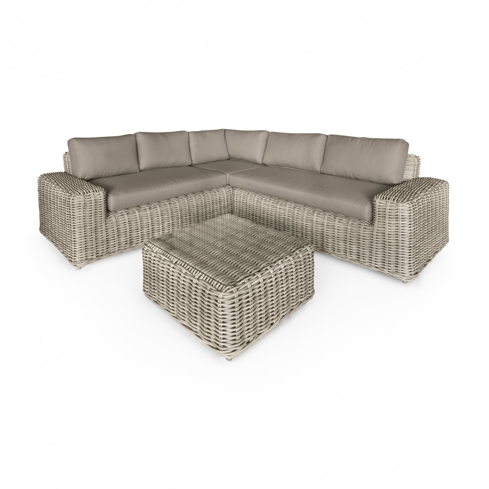 Salon de jardin 7 places en résine tressée effet rotin et coussin gris