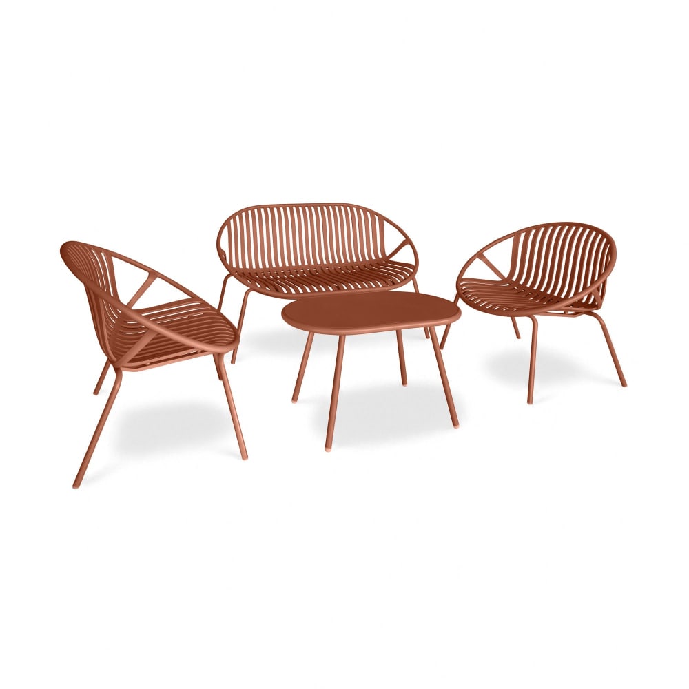 Salon de jardin 4 places en polypropylène brique