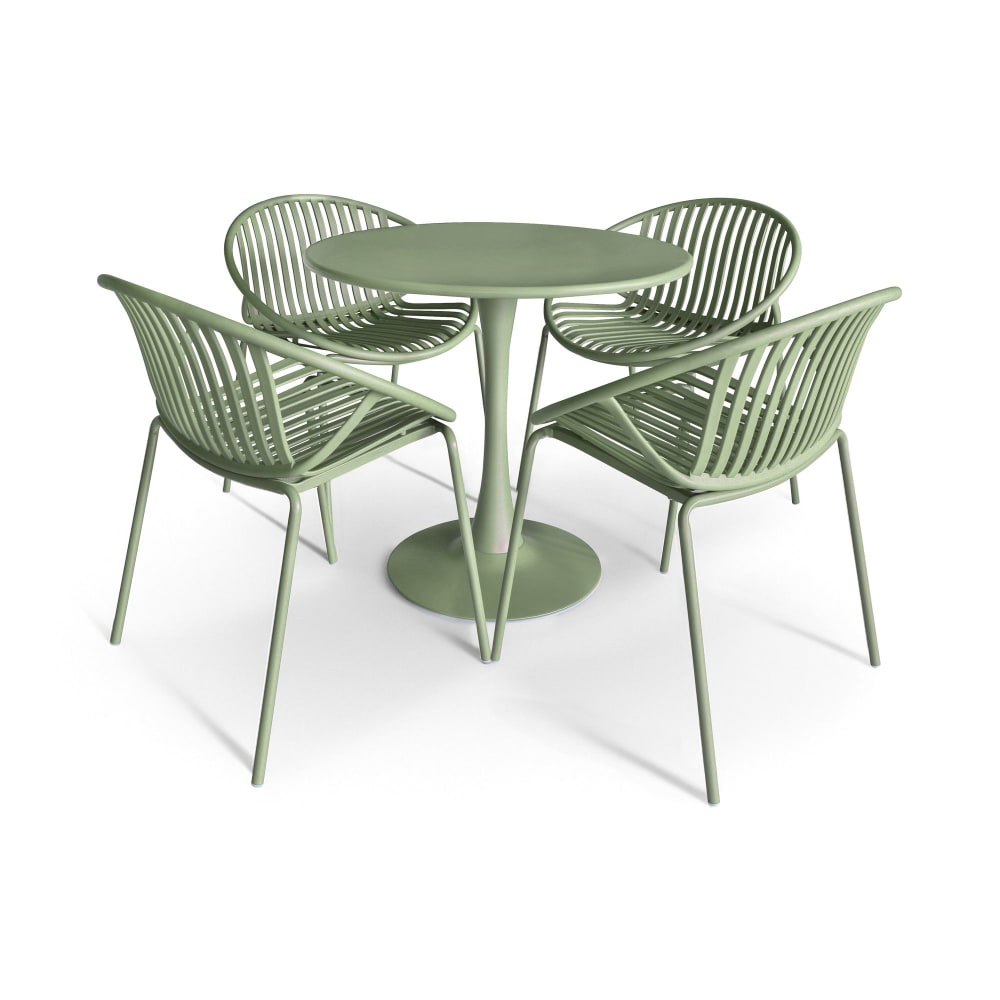 Ensemble table ronde et 4 fauteuils vert