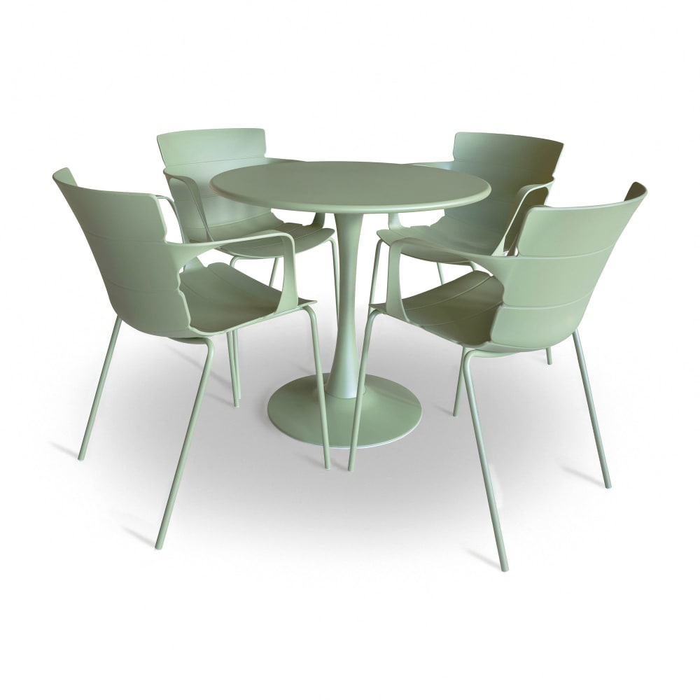 Ensemble table ronde et 4 fauteuils vert
