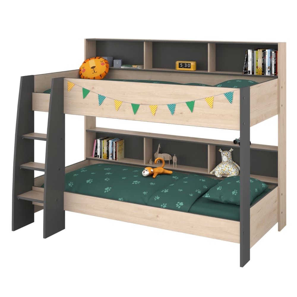 Lit superposé avec rangements effet bois naturel