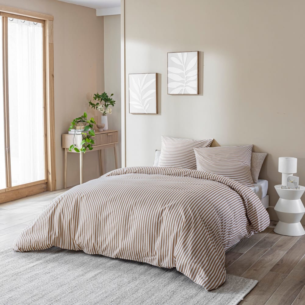 Parure de lit coton à rayures Horizon marron 140x200 cm