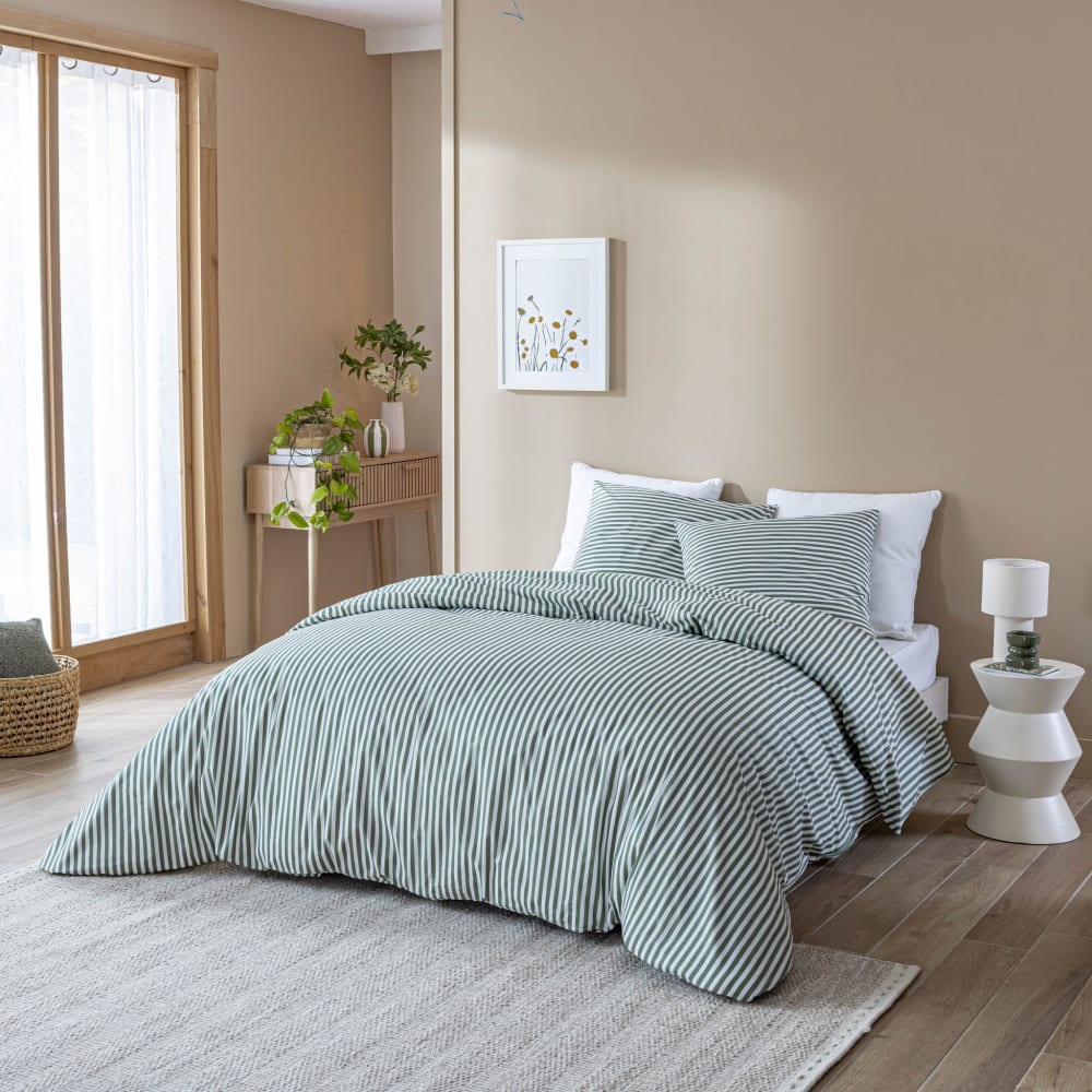 Parure de lit coton à rayures Horizon vert 260x240 cm