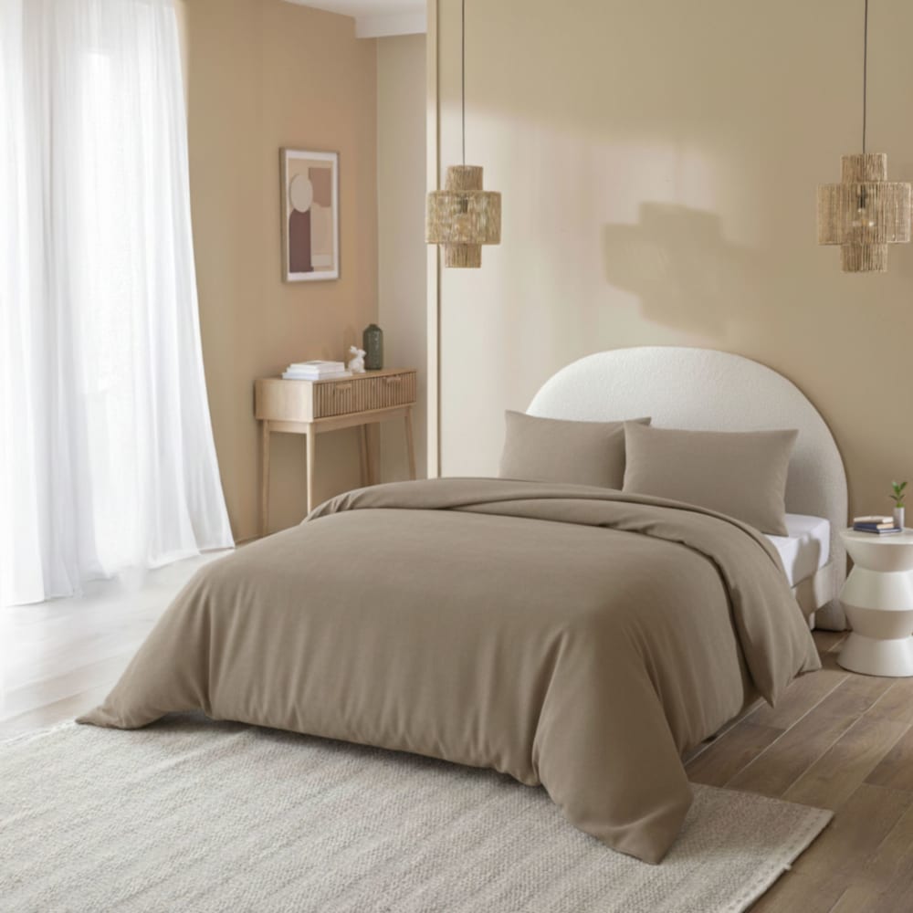 Parure de lit flanelle uni beige 200x200