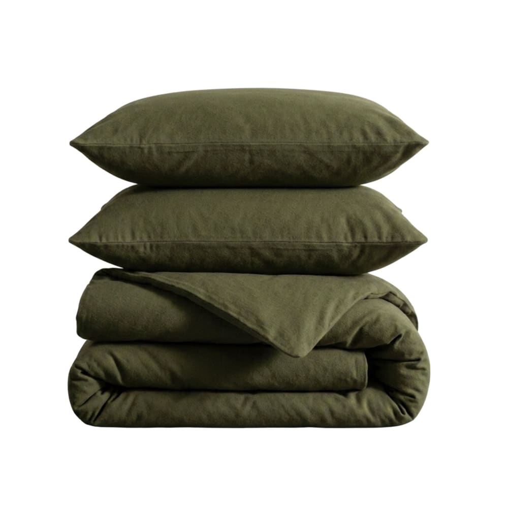 Parure de lit flanelle uni 260x240 kaki