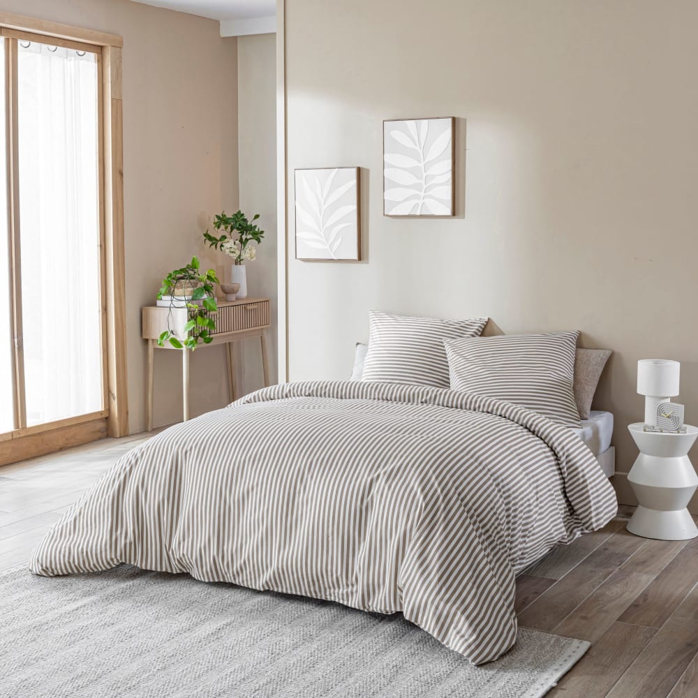 Parure de lit coton à rayures Horizon beige 200x200 cm