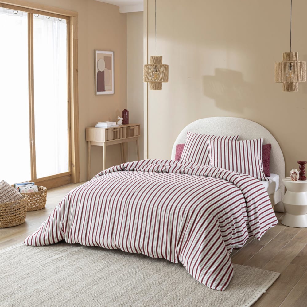 Parure de lit flanelle coton à rayures 240x220 cm