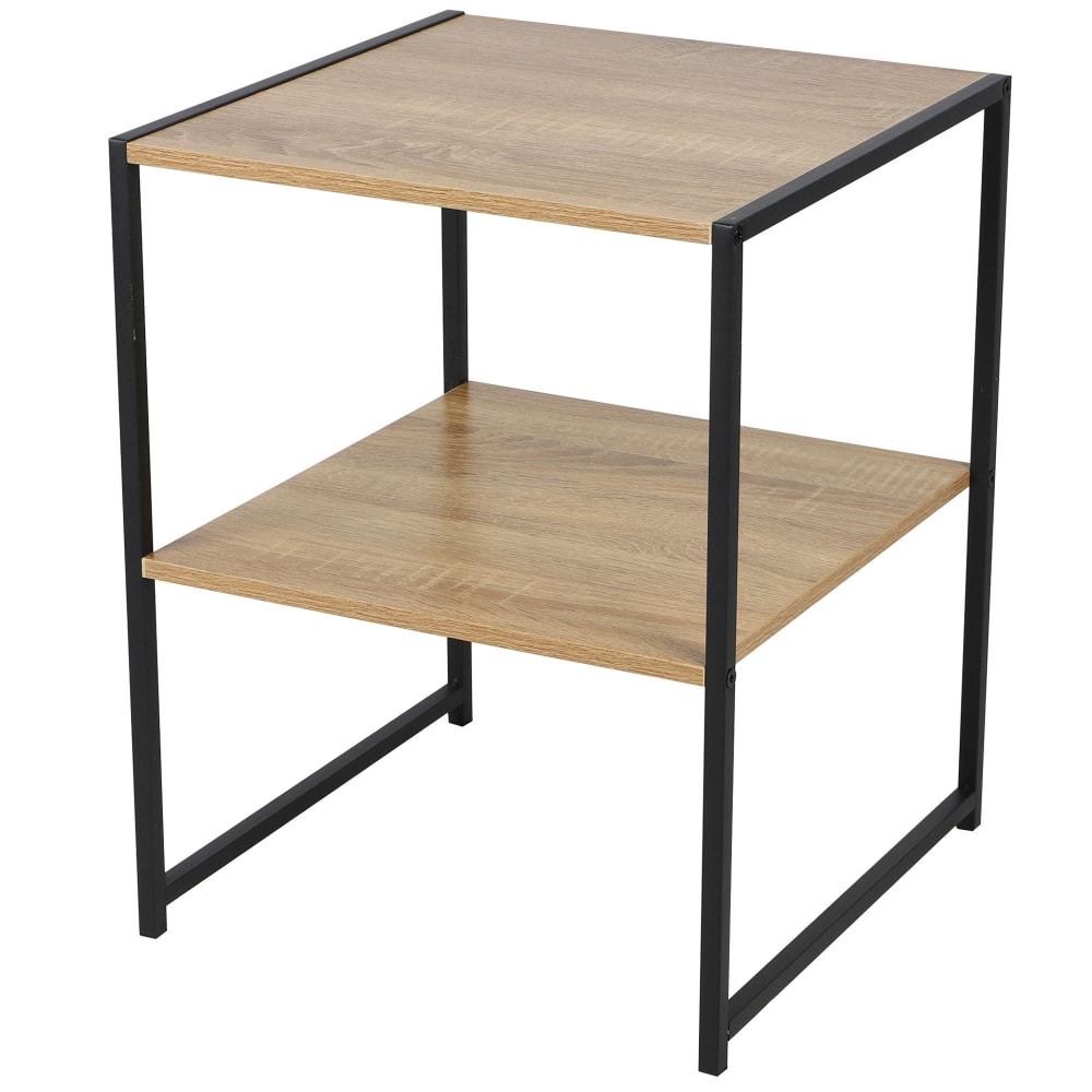 Table de chevet métal noir et bois 2 niveaux 40x40x50cm