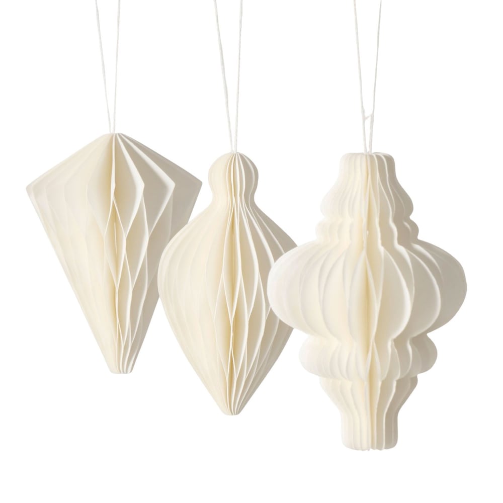 Set de 3 suspensions de Noël en papier pliage blanc 7x7x10cm