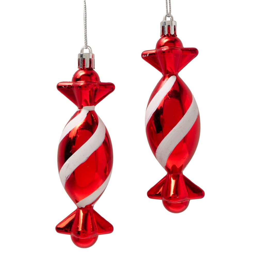 Set de 2 suspensions de Noël bonbon rouge et blanc 3x3x11cm