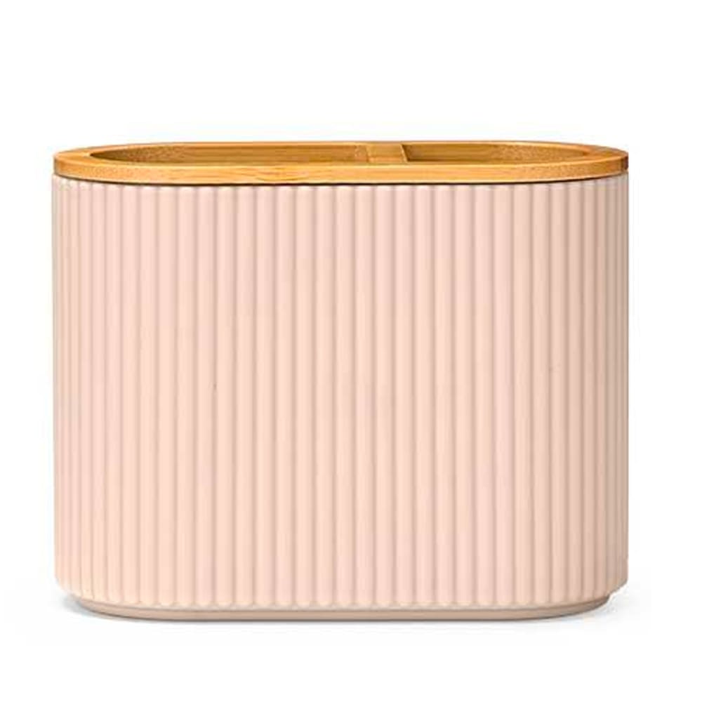 Porte brosse à dents beige stries et bambou 13x10x6.5cm — vue 3