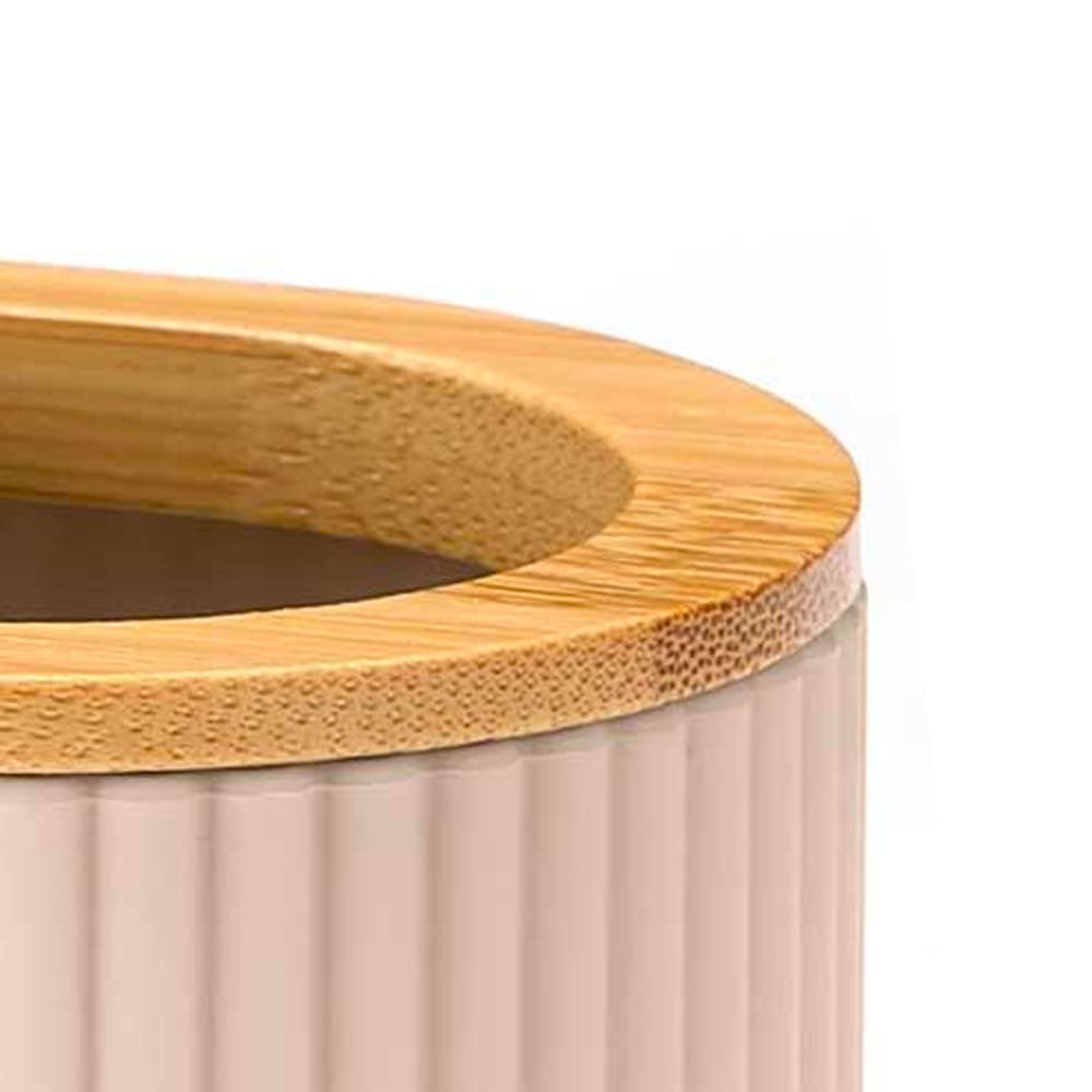Porte brosse à dents beige stries et bambou 13x10x6.5cm — vue 4