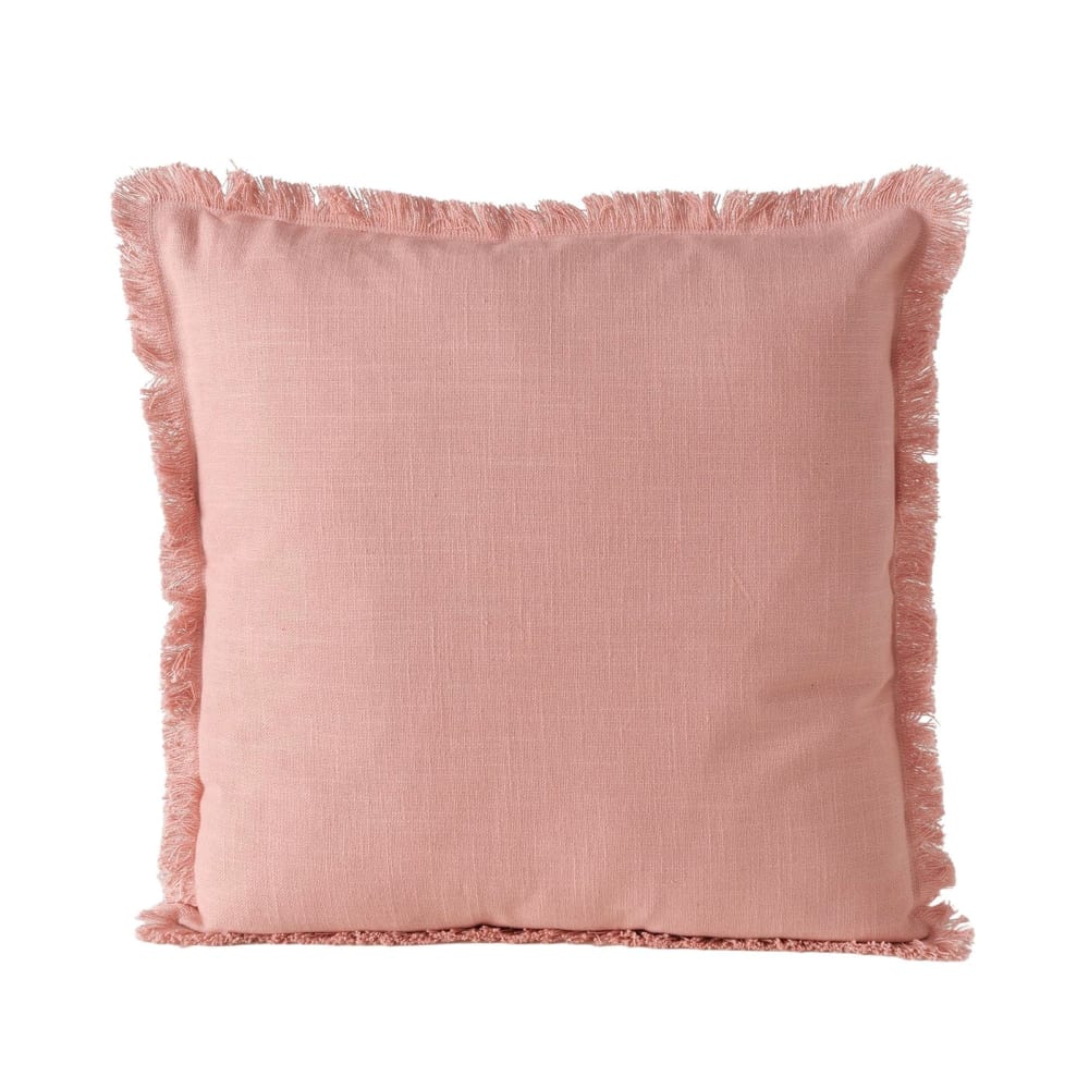 Coussin carré coton rose avec frange 45x45x10cm