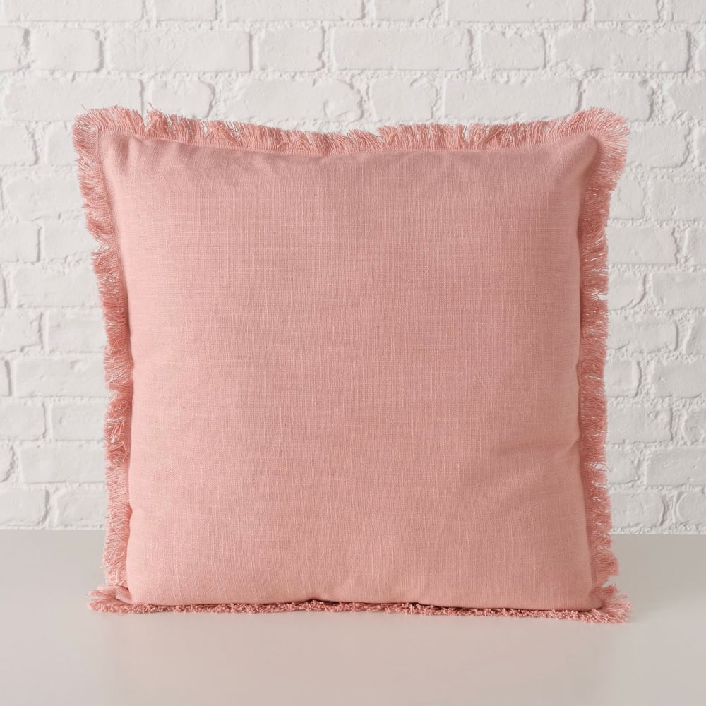 Coussin carré coton rose avec frange 45x45x10cm — vue 3