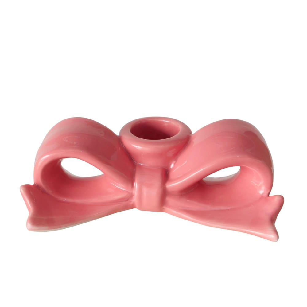Bougeoir en céramique rose noeud 11x6x4cm