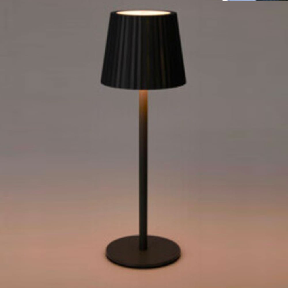Lampe à poser noire led sans fil abat-jour effet plissé 9x9x27cm — vue 3