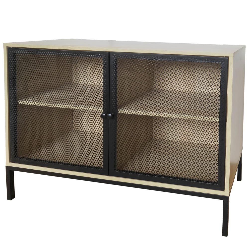 Buffet bois et portes en métal grillagé 100x40x75cm