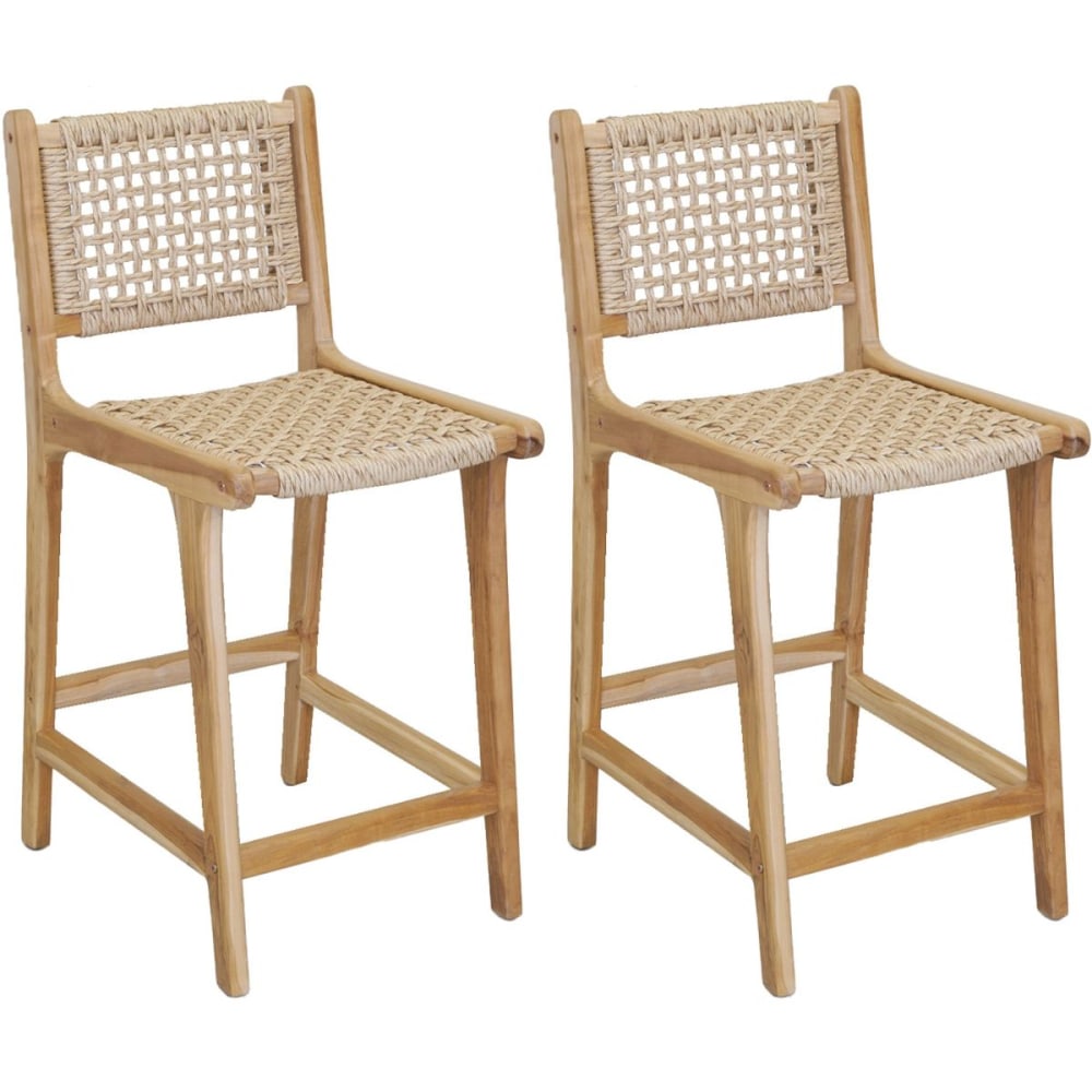 Tabouret bar en teck naturel et cannage baia (lot de 2) hauteur 100 cm