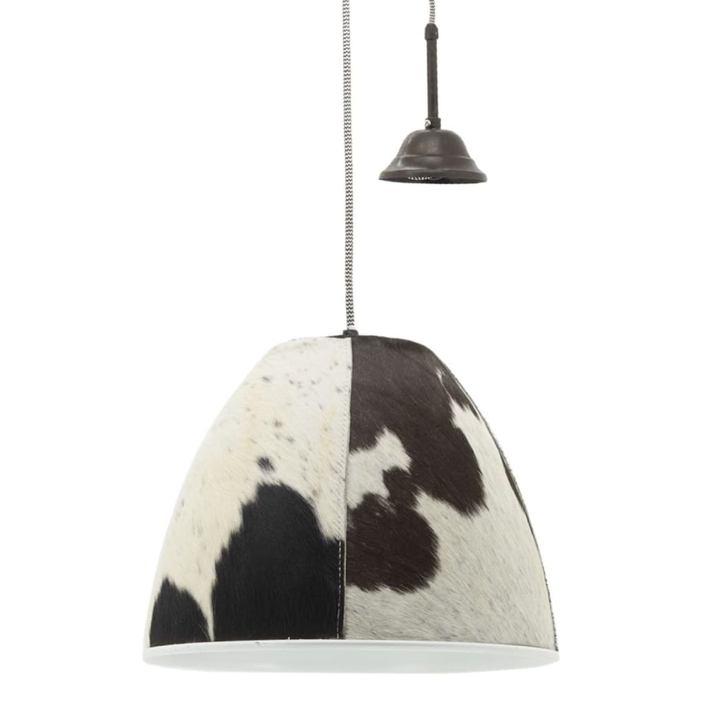 Lampe suspension en peau de vache et métal diamètre 34cm