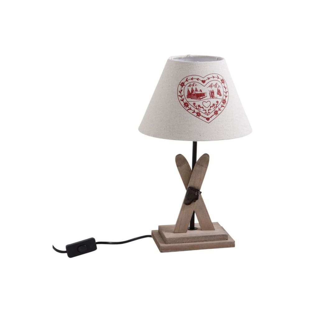 Lampe avec pied en bois décor ski (lot de 2)