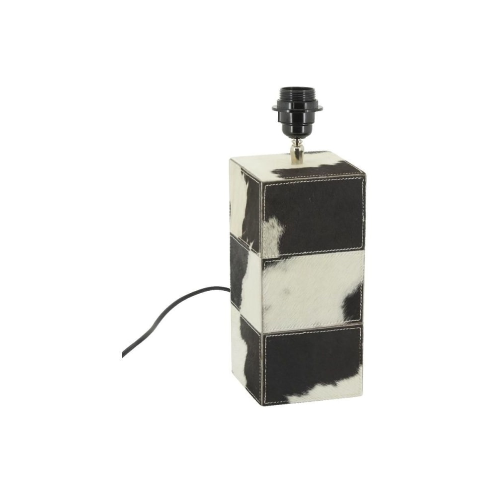 Pied de lampe en peau de vache noir et blanc