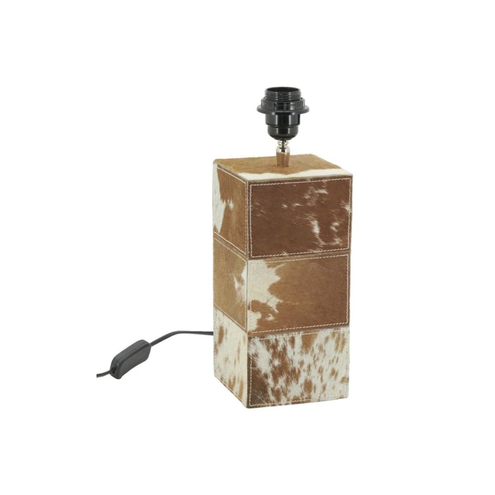 Pied de lampe en peau de vache brun et blanc
