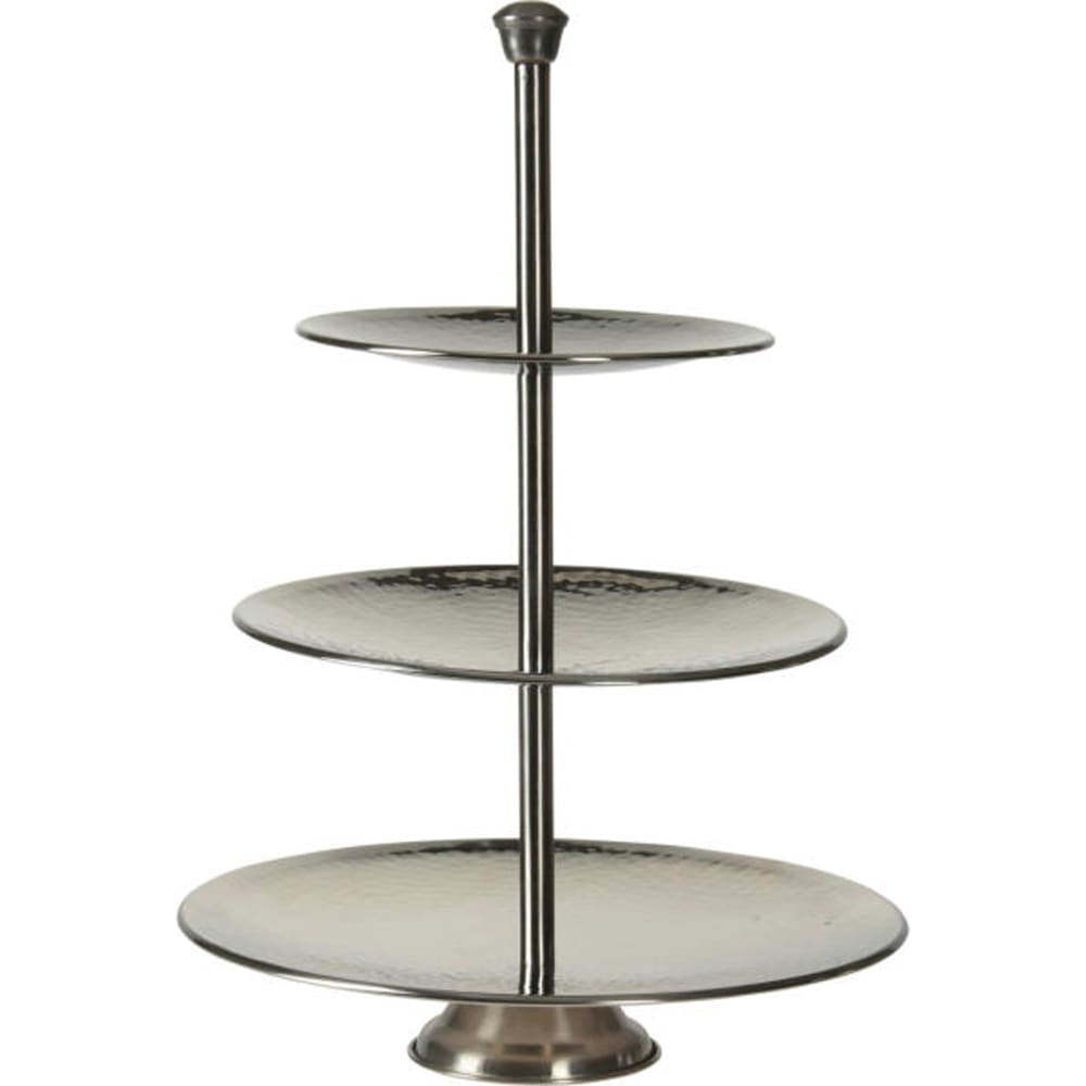 Plat de présentation 3 étages en inox martelé 25x25x36.5cm