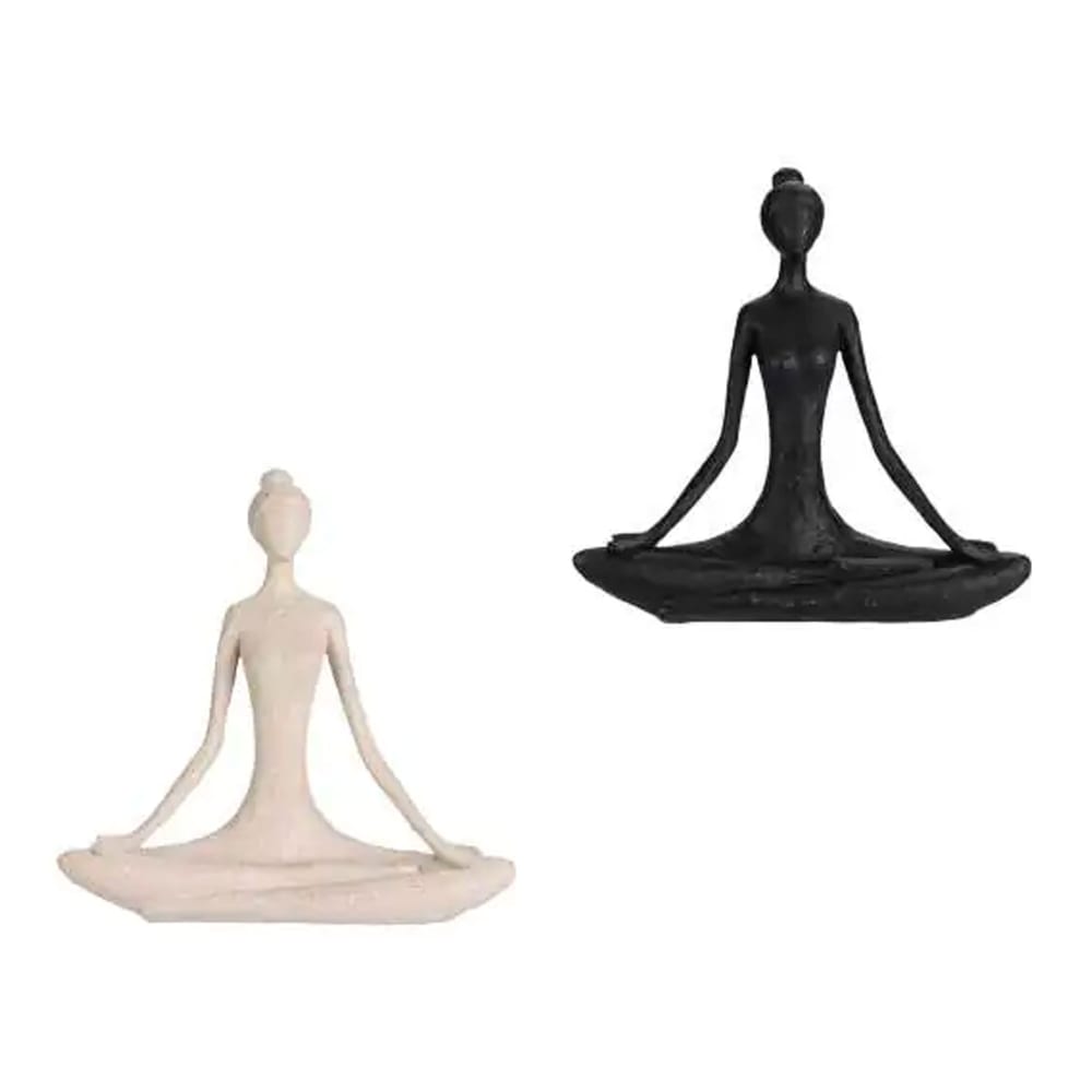Set de 2 figurines femmes yoga en résine beige et noir 19x5x18.5cm