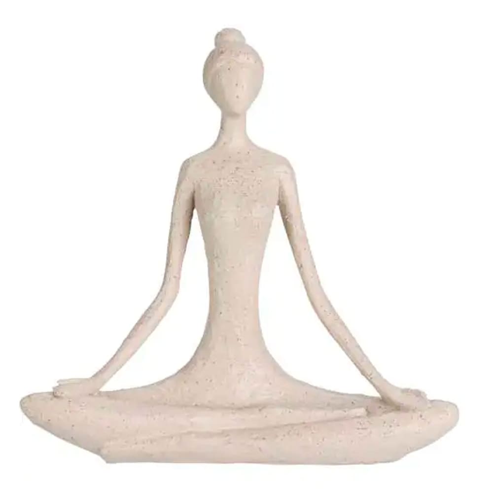 Set de 2 figurines femmes yoga en résine beige et noir 19x5x18.5cm — vue 3