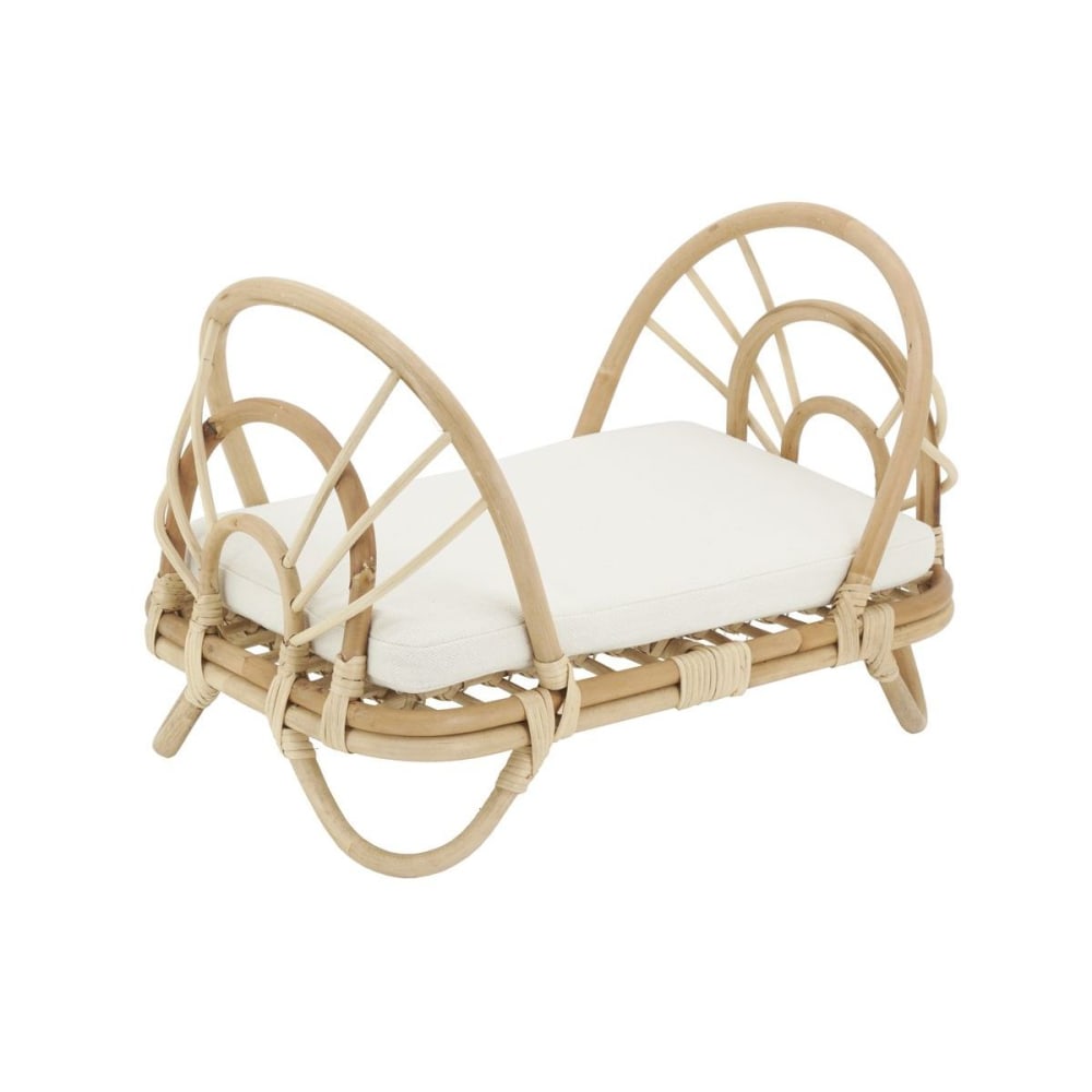Aubry Gaspard - Lit de poupée en rotin naturel + coussin