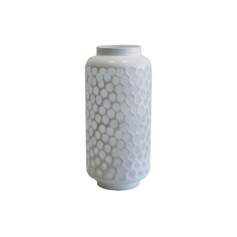 Vase en verre blanc motif nid d'abeille – élégance nature 31,5 cm