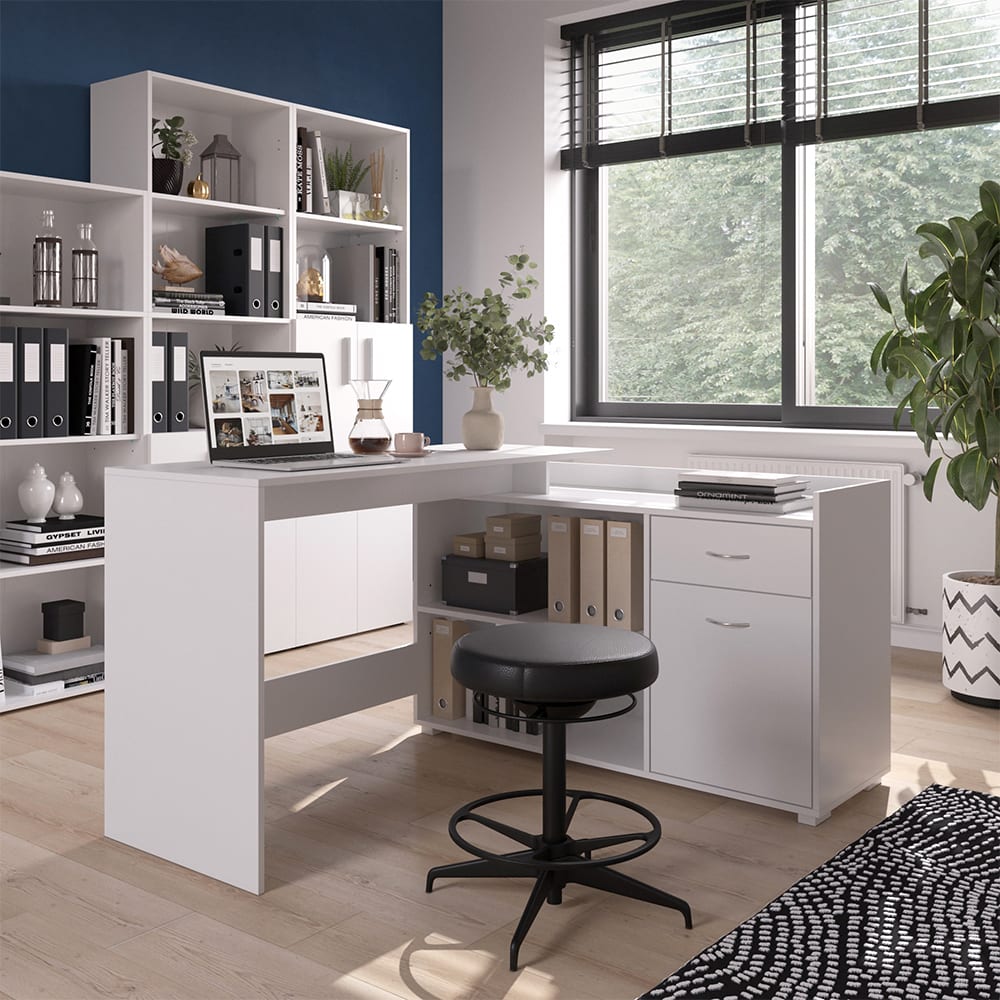 Bureau dangle avec tiroir Blanc 135x115cm