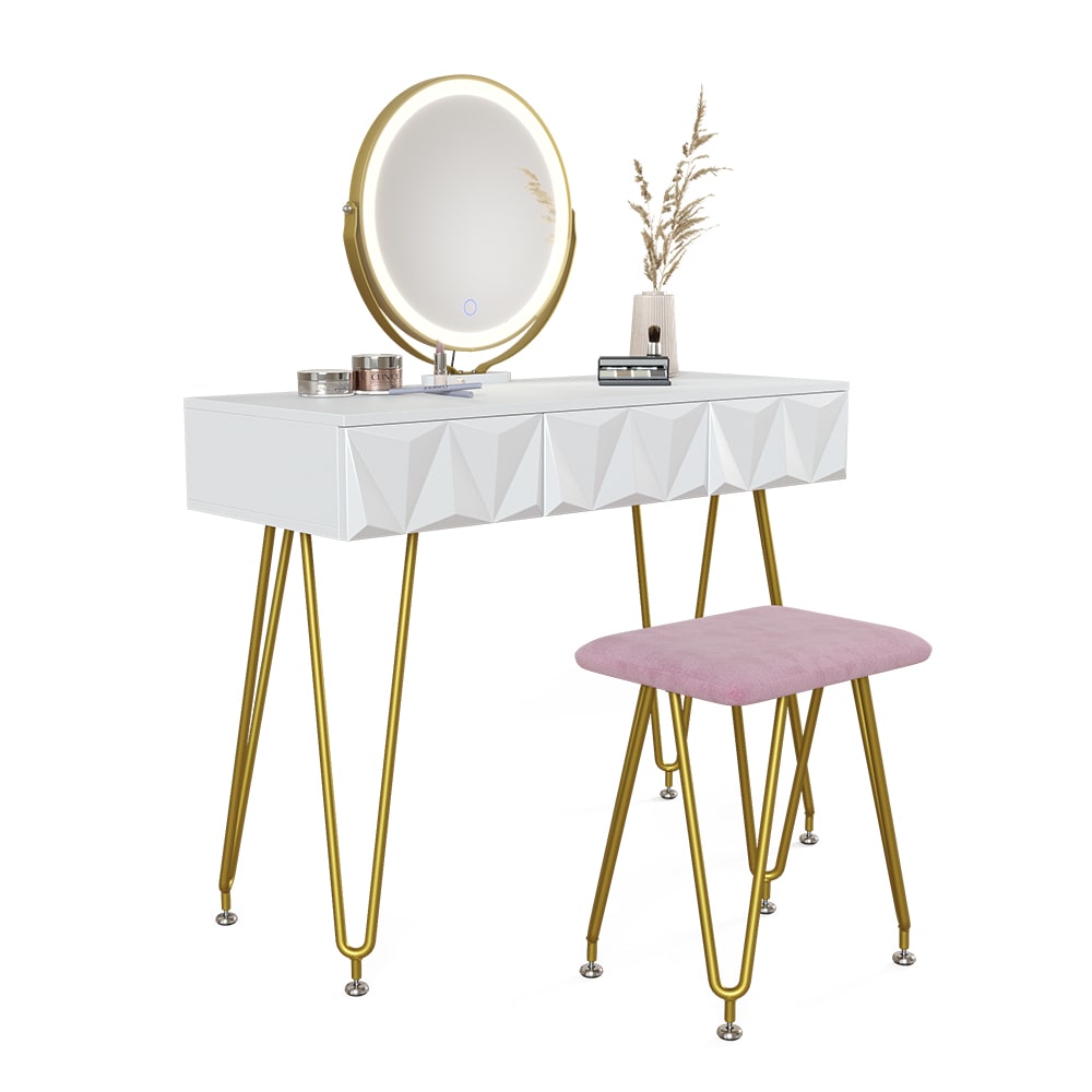 Coiffeuse avec miroir led et tabouret blanc 100x122cm